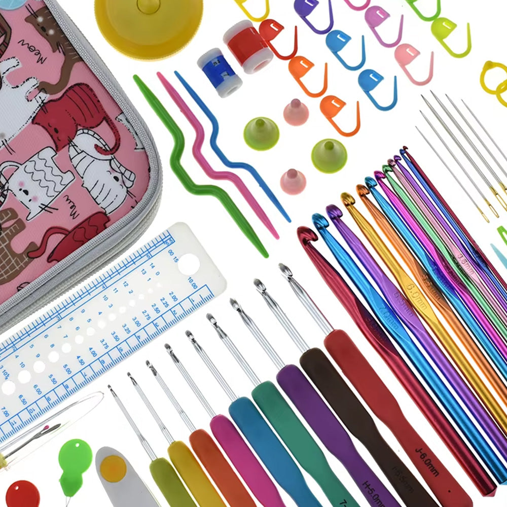 72-Piece Hooks Set with Knitting Needles and Sewing Tools for DIY with Storage Bag