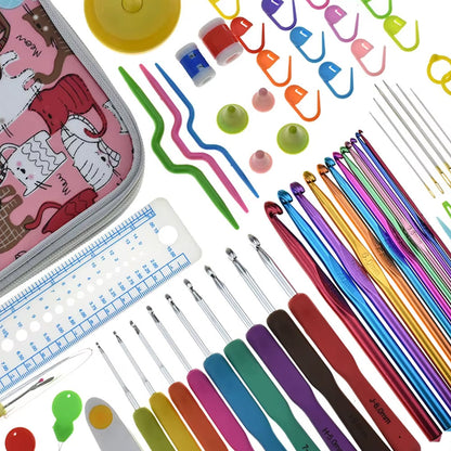 72-Piece Hooks Set with Knitting Needles and Sewing Tools for DIY with Storage Bag