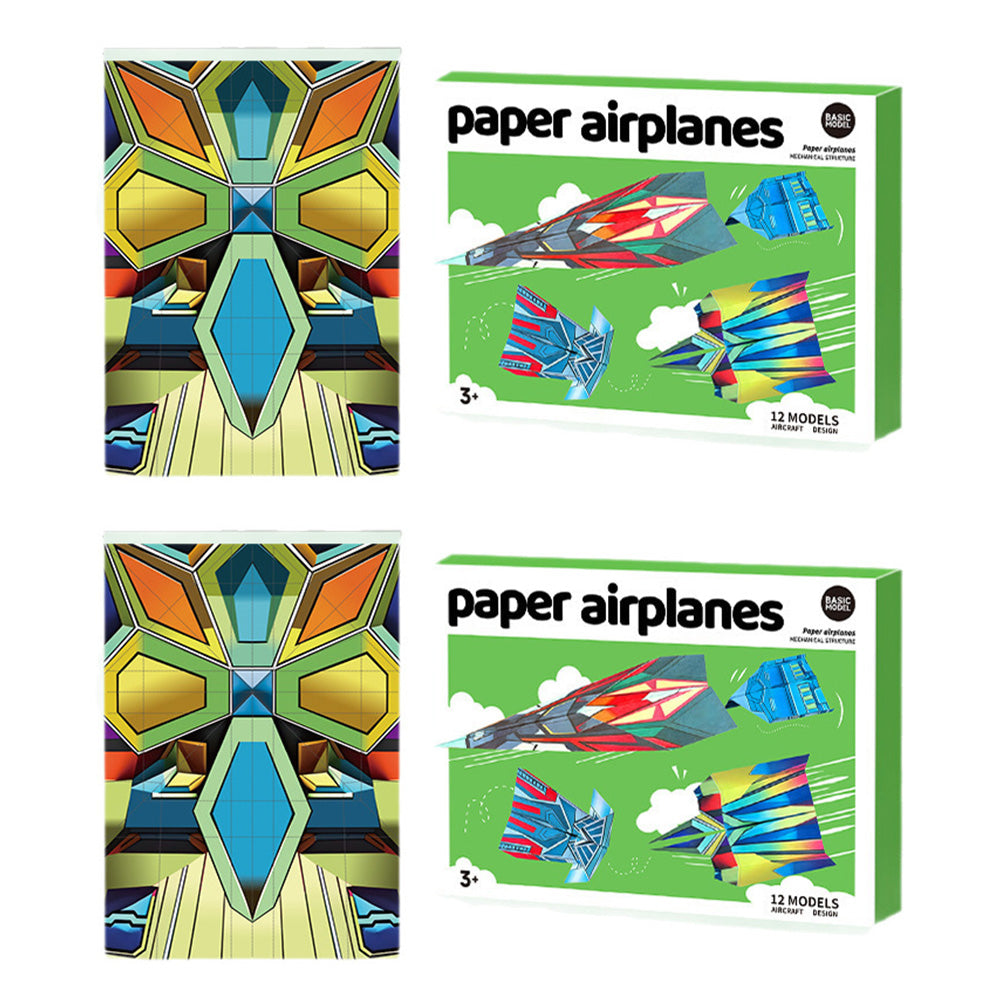 2 Set 3D Origami Paper Airplane Kit 12 Designs 36 Sheets