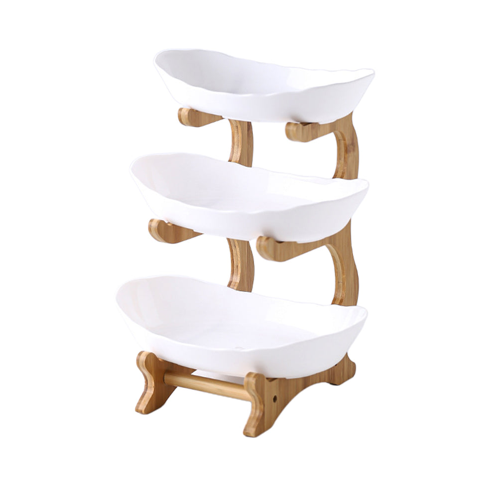 3-Tier Fruit Serving Tray Set Tiered Fruit Wooden And Iron Frame Display Stand-Style 1