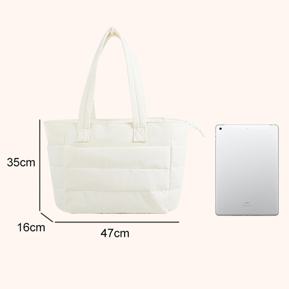 Puffer Tote Bag Quilted Puffy Handbag Lightweight Satchel Bag Beige