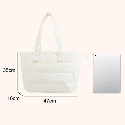 Puffer Tote Bag Quilted Puffy Handbag Lightweight Satchel Bag Beige