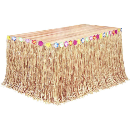 Straw Color Tassel Table Skirt for Hawaiian Beach Parties