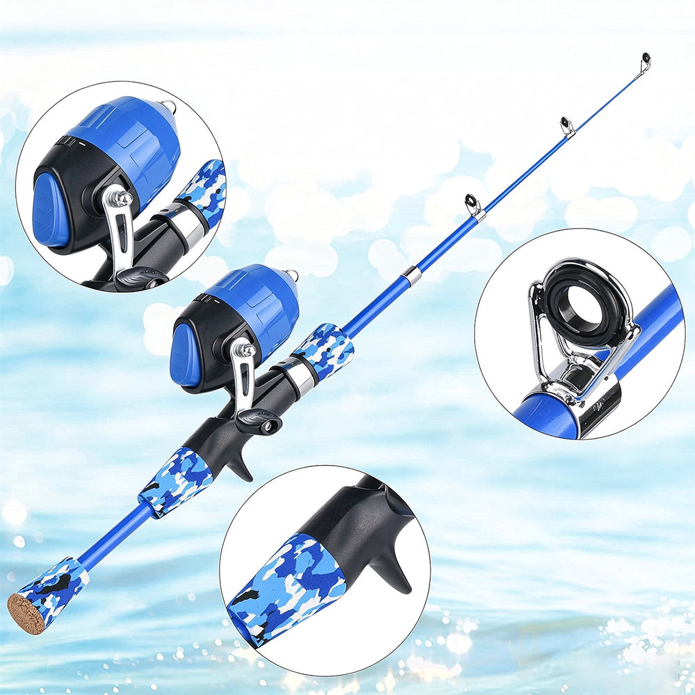 57Piece Set Telescopic Fishing Rod Kit for Beginner with Spinning Reel Lures - Blue