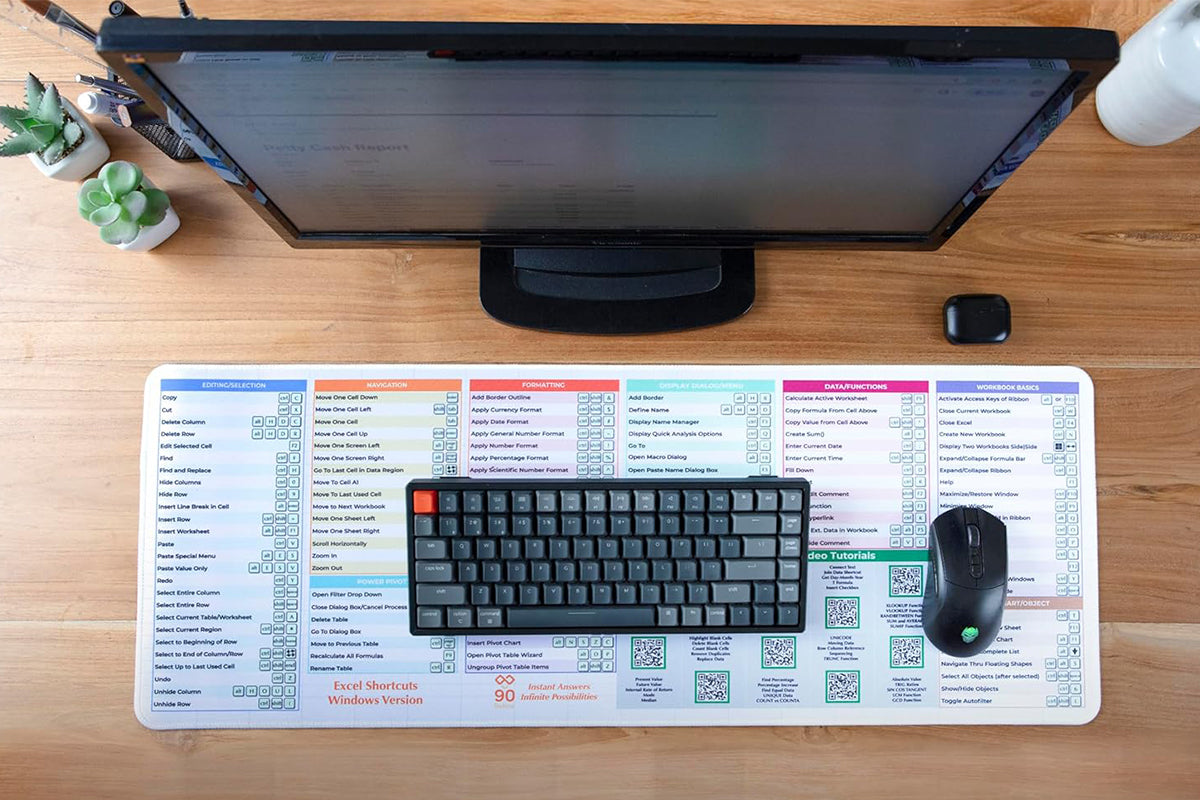 Excel Shortcut Keys Mouse Pad with QR Video Tutorials Non-Slip Excel Cheat Sheet Pad
