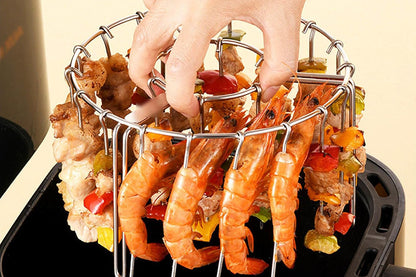 Air Fryer Grill Round Stainless Steel Air Fryer Skewer for BBQ Kabob Barbecue