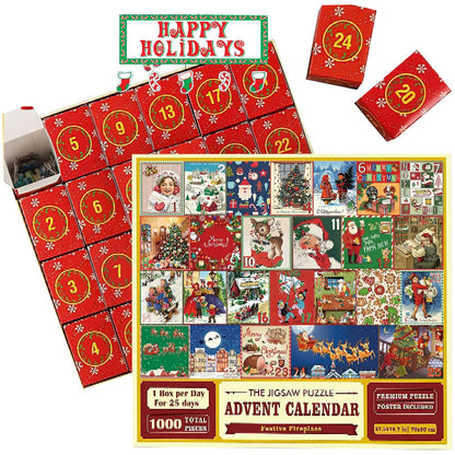 1000Pcs Advent Calendar Jigsaw Puzzles 25 Days Christmas Countdown Puzzles Gift