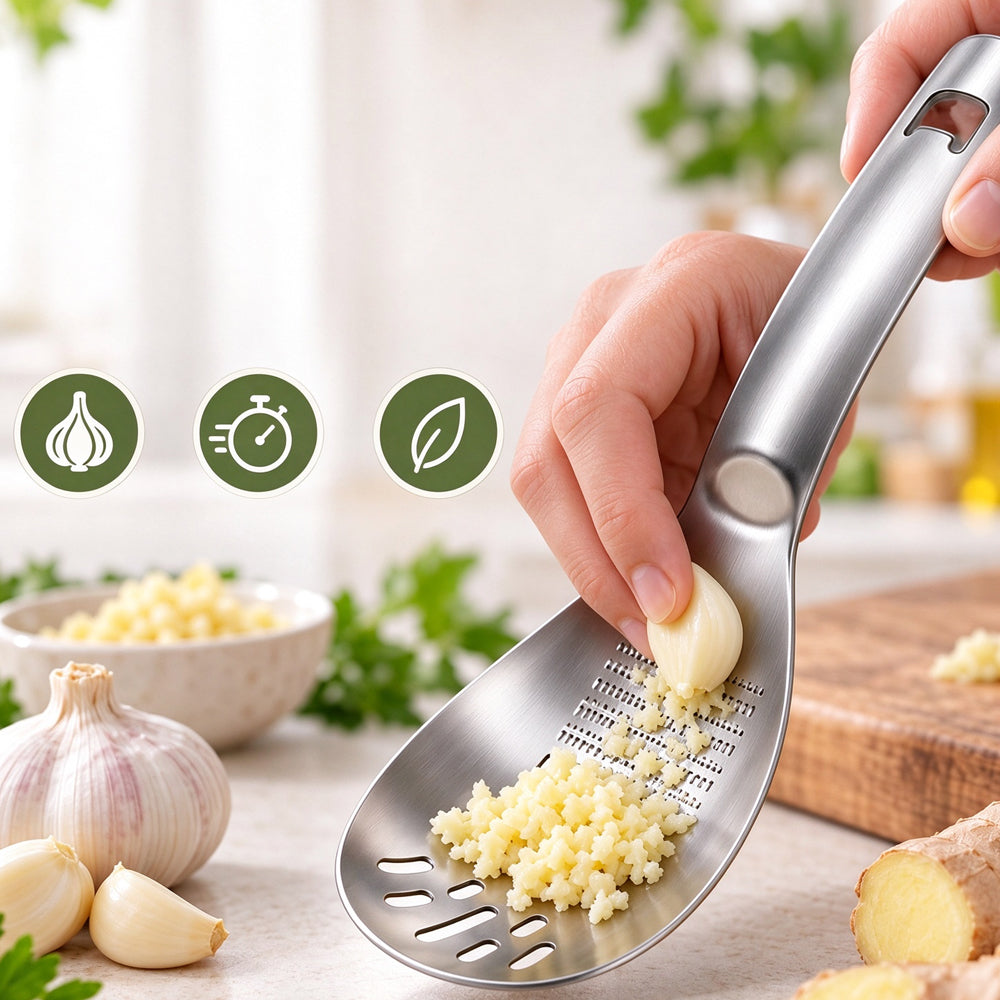 2 Pack 5 in 1 Stainless Steel Slotted Spoon Garlic Masher Cooking Grater Spoon