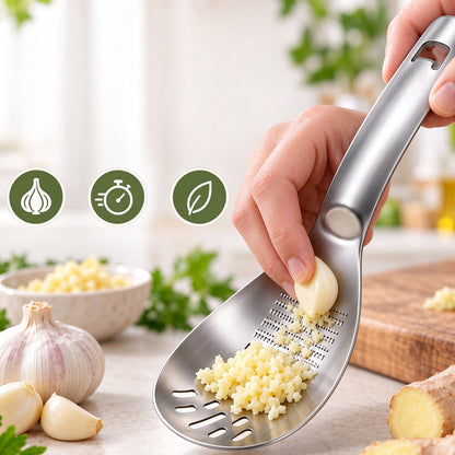 2 Pack 5 in 1 Stainless Steel Slotted Spoon Garlic Masher Cooking Grater Spoon