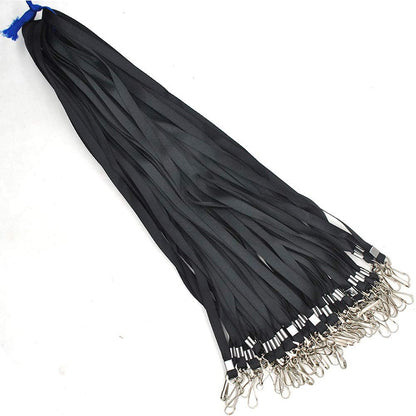 50 Flat ID Badge Lanyards with 360 Degree Swivel Hooks - Black