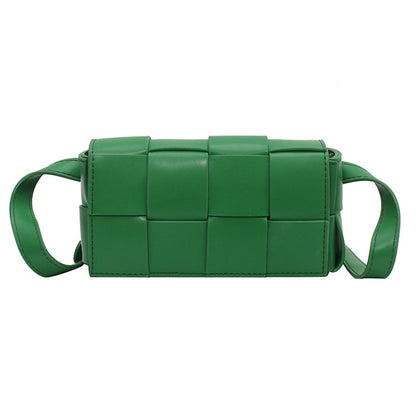 PU Leather Woven Style Crossbody Bag Small Shoulder Fanny Pack for Women Green