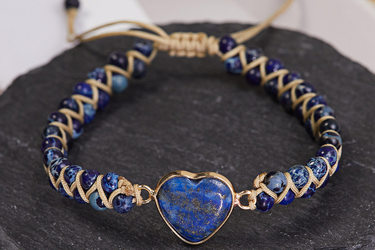 Handmade Natural Stone Beaded Bracelet Adjustable Woven Bangle for Jewelry-Blue