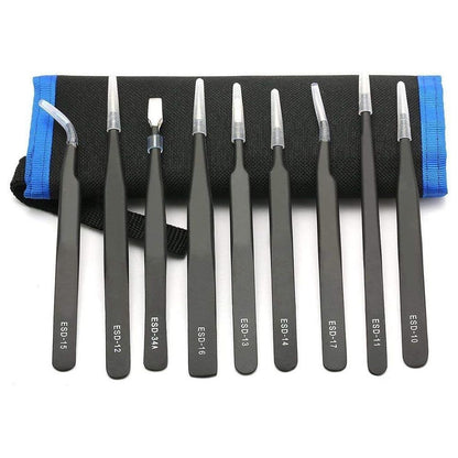 10 Piece Precision Tweezers Set with Bag