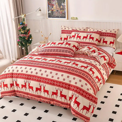 Christmas Bedding Set Quilt Cover Pillowcases Set Xmas Printed Bedding Christmas Decor Style 1