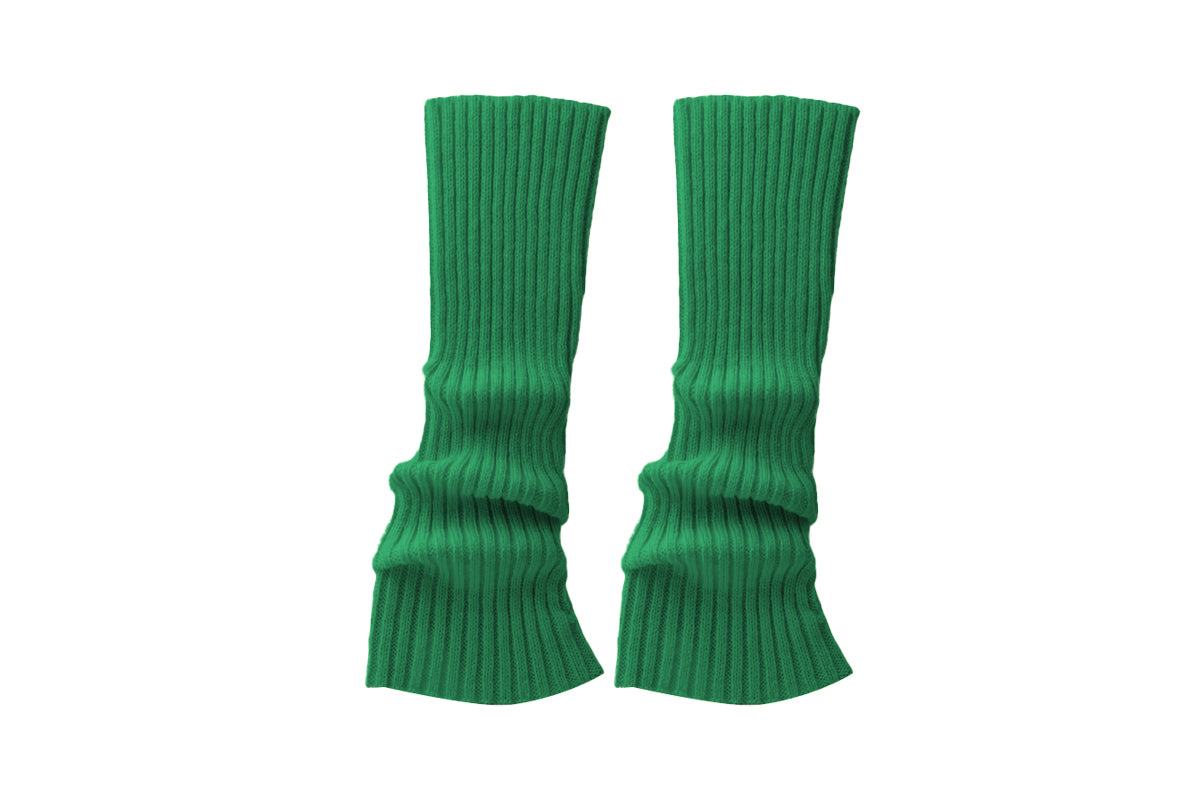 Ribbed Knit Leg Warmers Crochet Long Boot Socks - Green