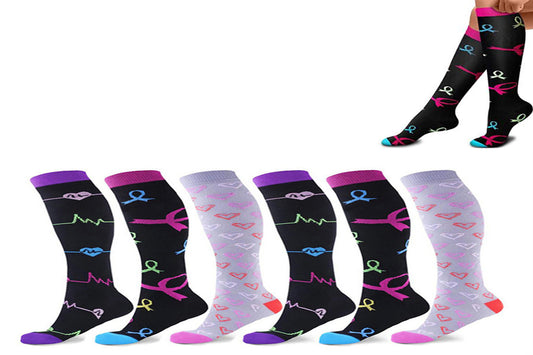 6 Pairs Women Printed Breathable Long Cute Compression Socks Cute Fun Support Socks-Style 1