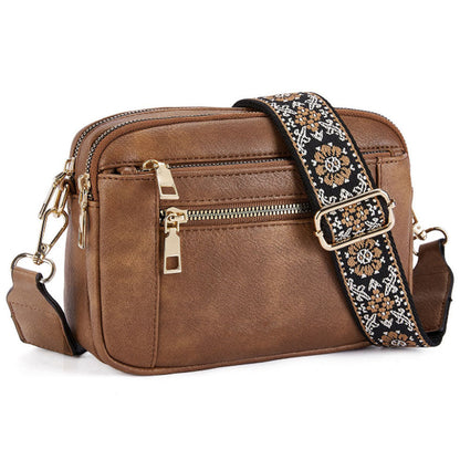 Color-Block Small Crossbody Bags for Women PU Leather Shoulder Handbag Purse with Adjustable Wide Strap Brown