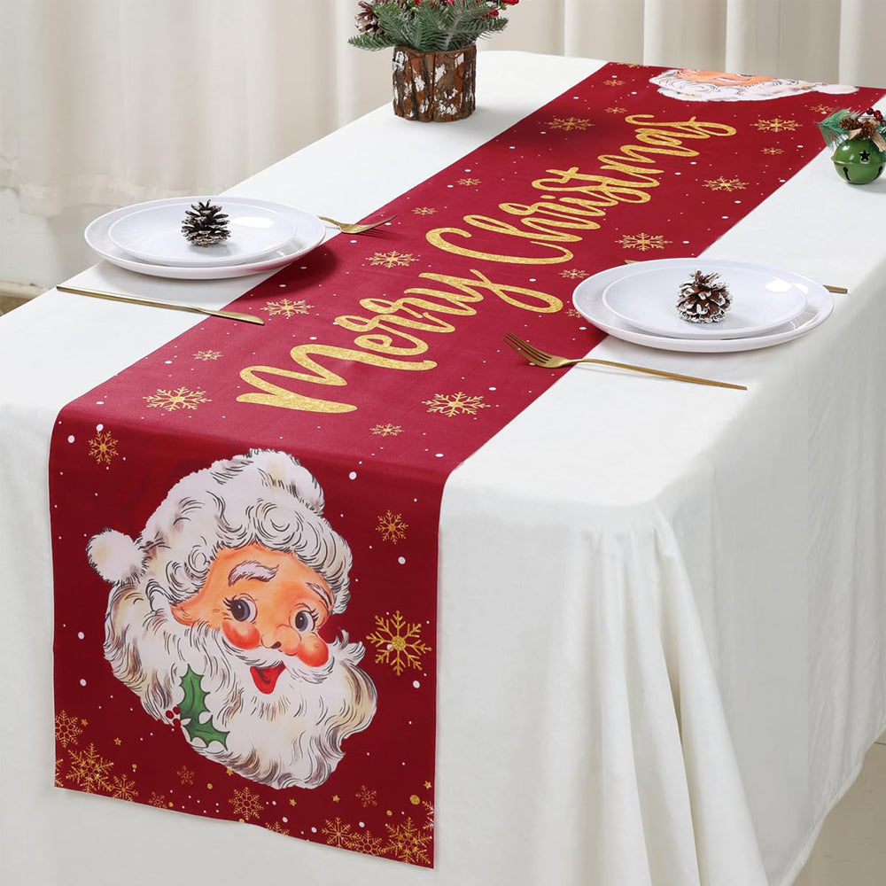Christmas Snowflake Table Runner Wrinkle Resistant Holiday Table Runner - Santa