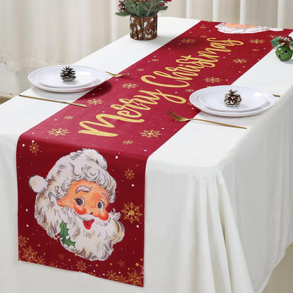 Christmas Snowflake Table Runner Wrinkle Resistant Holiday Table Runner - Santa