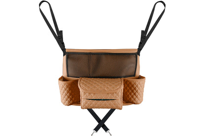 Car Handbag Holder Net Pocket Organizer For Handbag Storage Between Seats-Brown