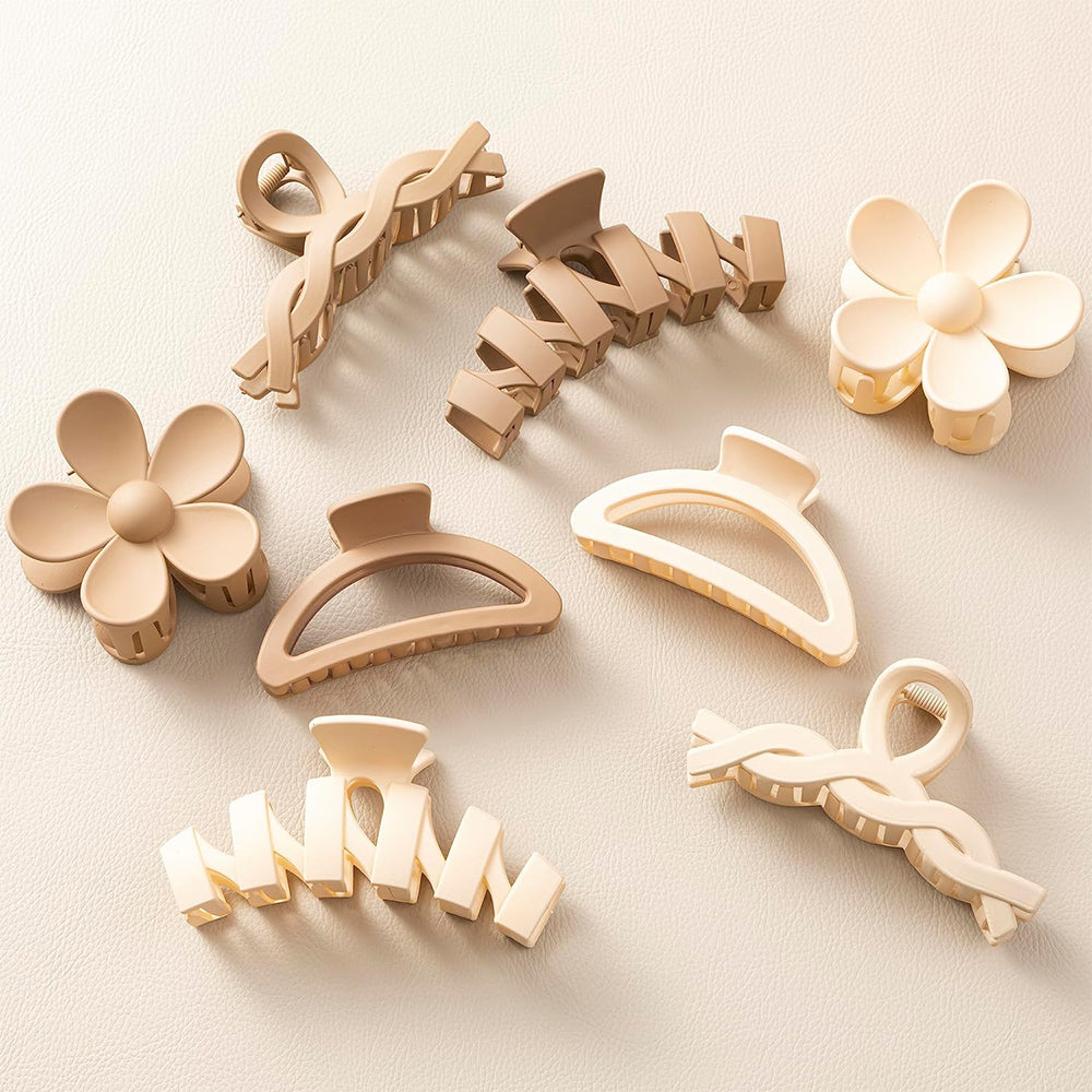 8Pcs Fall Winter Milk Coffee Tone Hair Claws Set Acrylic Hair Clips for Women