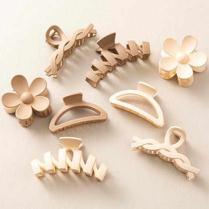 8Pcs Fall Winter Milk Coffee Tone Hair Claws Set Acrylic Hair Clips for Women