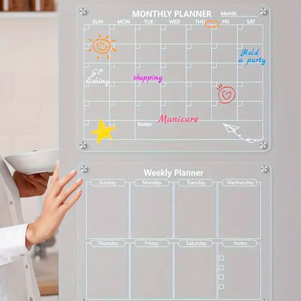 4Pcs Magnetic Dry Erase Calendar for Fridge Acrylic Transparent Board Monthly Weekly Daily Planner