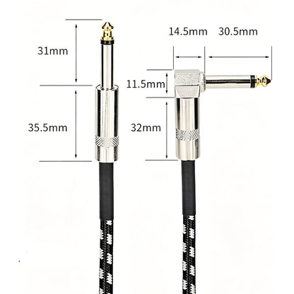 3m Guitar Cable 6.35mm Right Angle to Straight Instrument Cord for Bass Amp