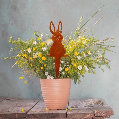 Set of 3Pcs Easter Bunny Garden Stake Decor Rusty Bunny Ornament Outdoor Yard Art Decoration