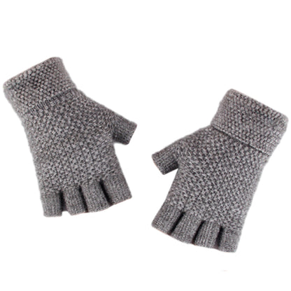 Winter Warm Fingerless Gloves Thermal Half Finger Knitted Mittens Light Grey