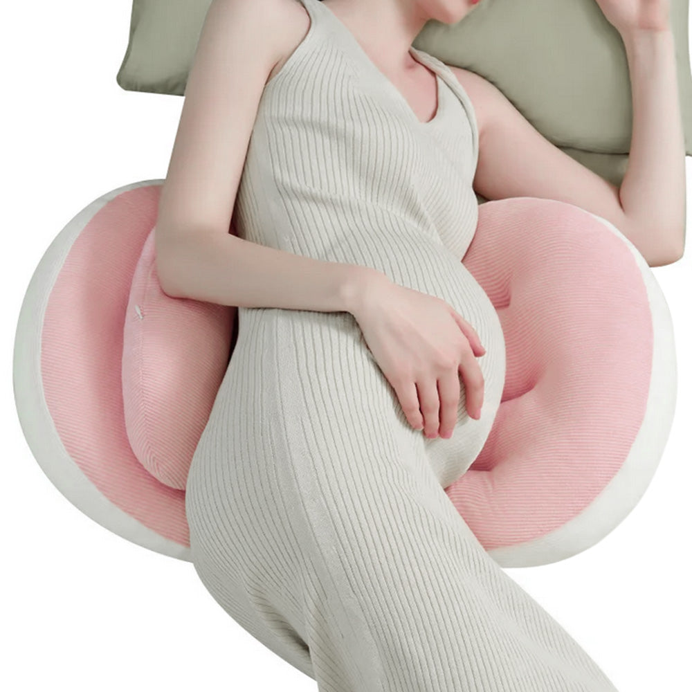 Portable Pregnancy Pillow W Shaped Maternity Support For Side Sleepers-Pink
