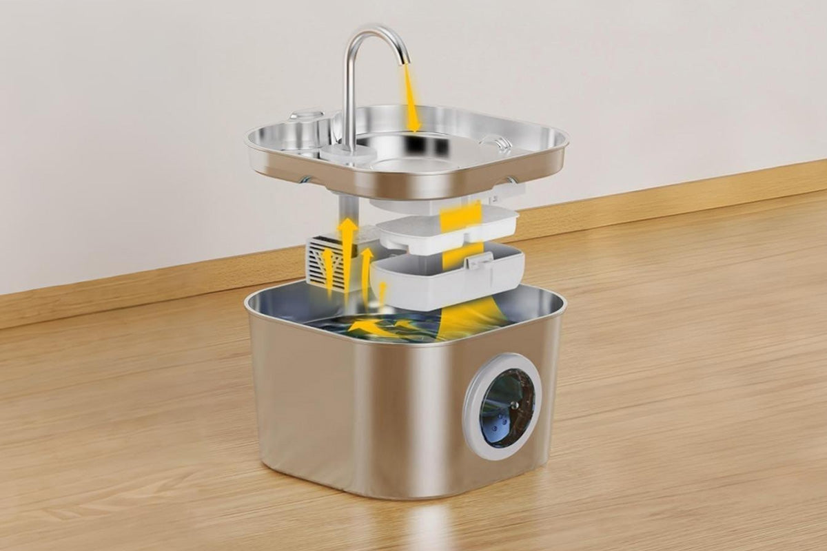USB 2.2L Stainless Steel Pet Water Fountain - Round Window