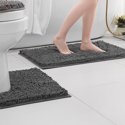 2 Piece Absorbent Bathroom Mat and U Shape Toilet Rug Set - Dark Grey