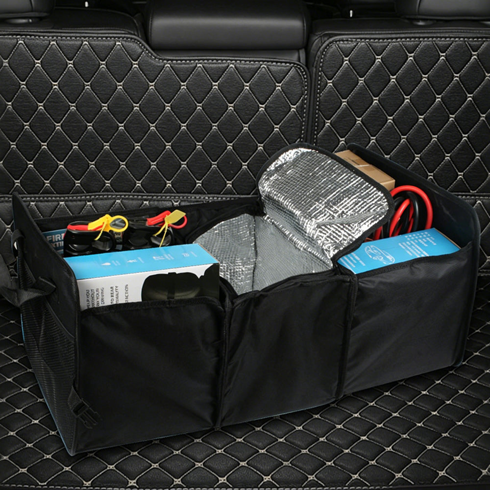 Foldable Car Storage Box Oxford Fabric Organizer with Aluminum Foil Insulation Compartment