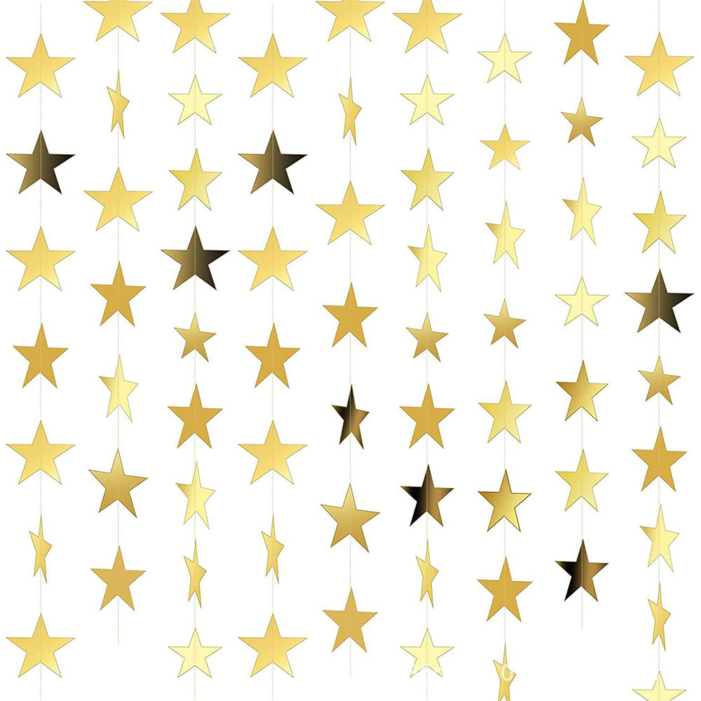 5 Pack 4m Thick Paper Star Garland Bunting Banners for Parties - Gold