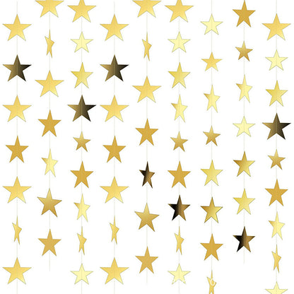 5 Pack 4m Thick Paper Star Garland Bunting Banners for Parties - Gold