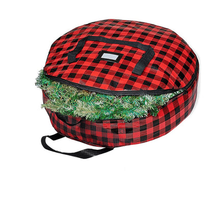 Christmas Plaid Wreath Storage Bag Christmas Garland Storage Container Seasonal Wreath Storage for Xmas Holiday Red