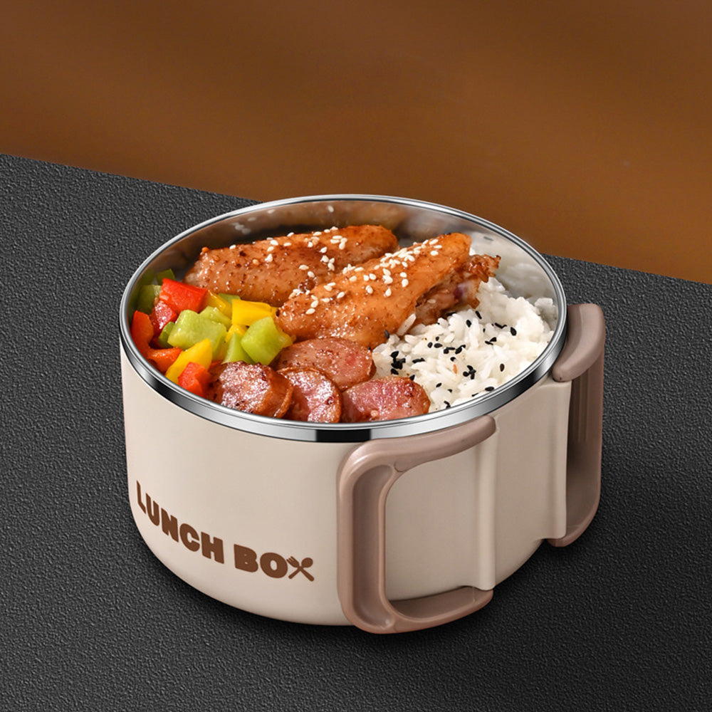 1200ML Large Ramen Bow with Lid Spoon Storage Bag-Beige