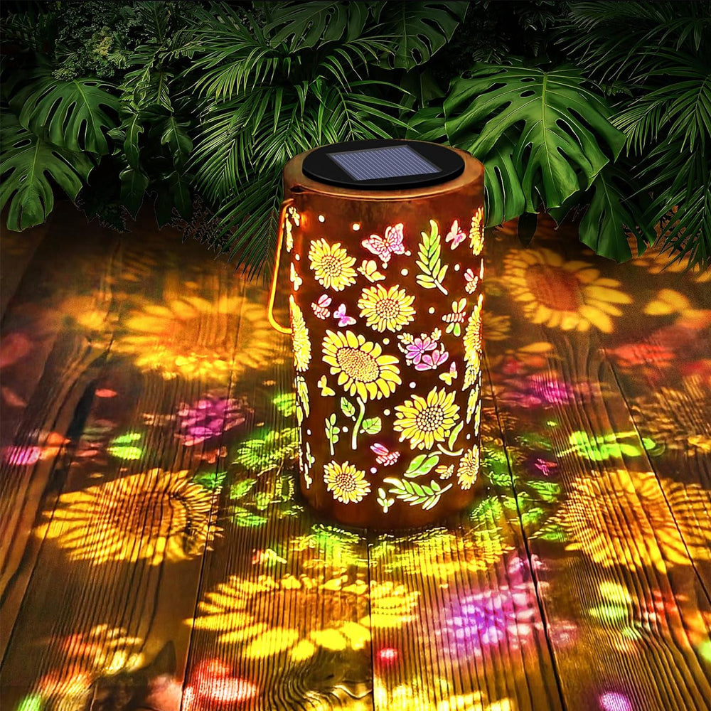 2 Piece Sunflower Solar Lantern with Butterfly Cutout Light Projection - Mixed Color