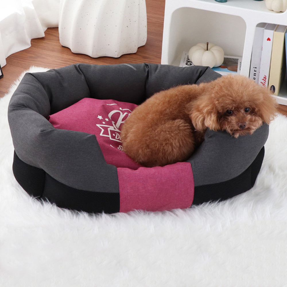 Waterproof Pet Bed with Removable Washable Cover for Small & Medium Cats and Dogs Black and Pink S