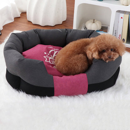 Waterproof Pet Bed with Removable Washable Cover for Small & Medium Cats and Dogs Black and Pink S