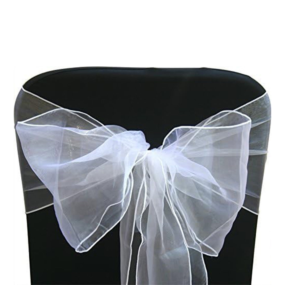 10 Piece Sheer Organza Wedding Chair Back Bow Sashes for Party Decor - White