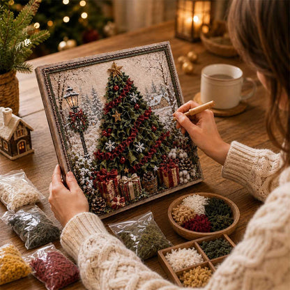 Framed Christmas Yarn Poke Fabric DIY Decoration Kit for Adults - Christmas Tree