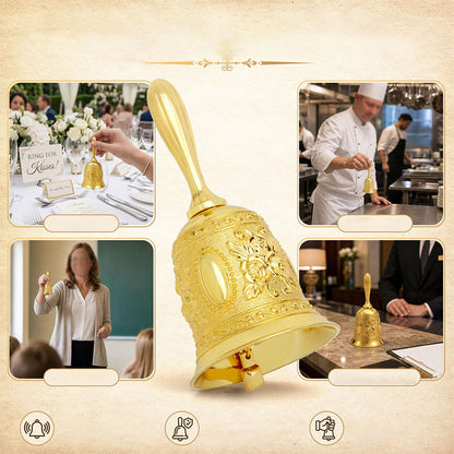 Vintage Hand Bell Retro Metal Dinner Bell with Rose Pattern - Gold