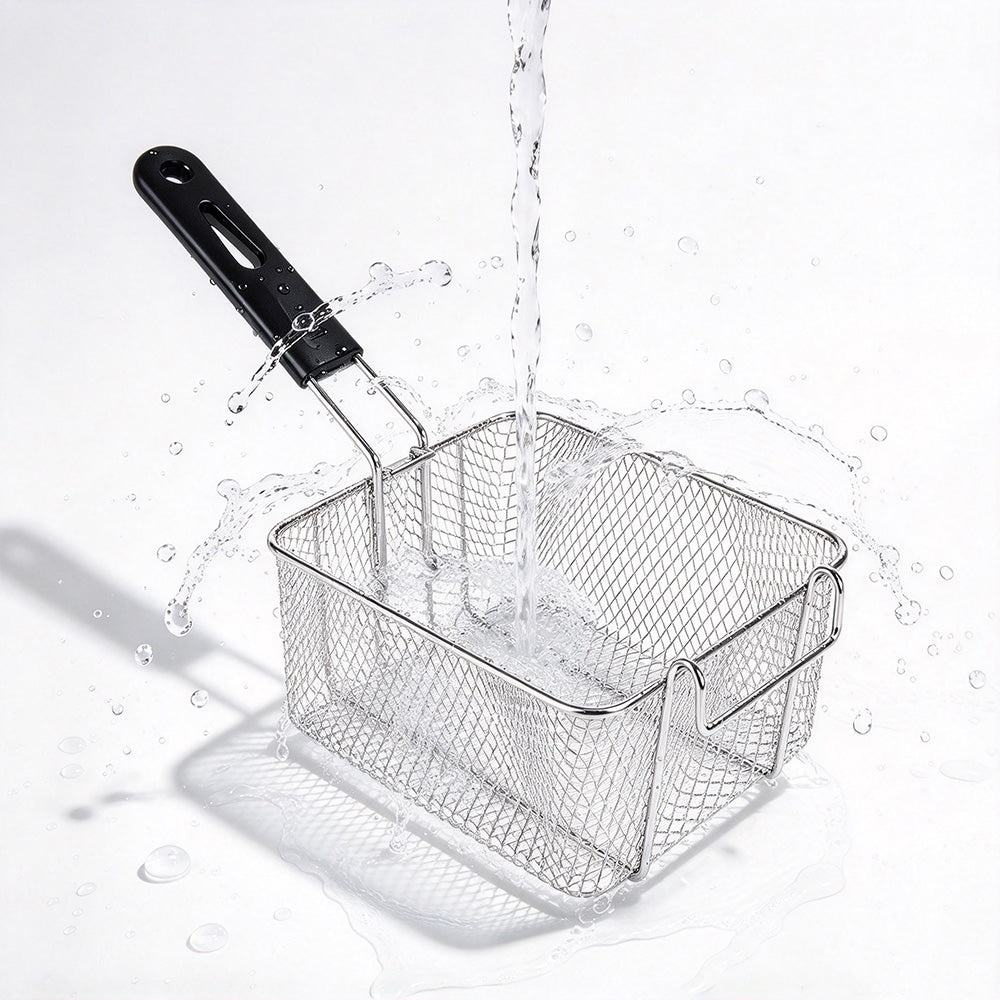 Stainless Steel Deep Fryer Basket with Removable Handle - Rhombus