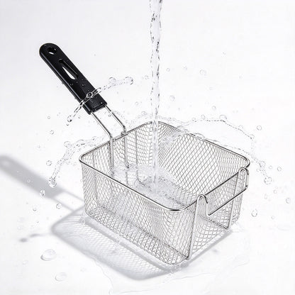 Stainless Steel Deep Fryer Basket with Removable Handle - Rhombus