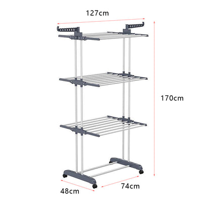 4-Tier Clothes Drying Rack Foldable Laundry Drying Rack with Wheels Gray