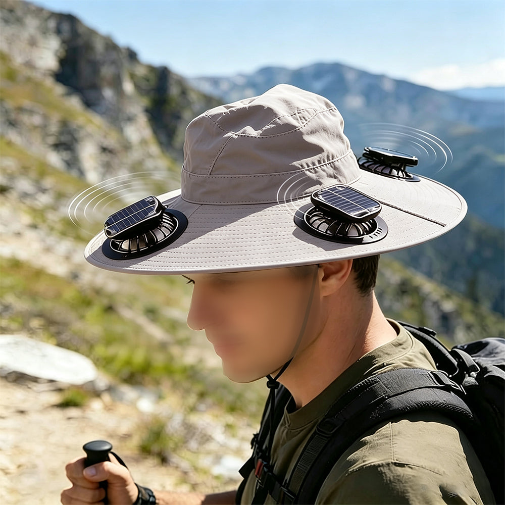 Solar Fan Hat with 3 Fans and USB Charging Cooling Hat - Light Grey