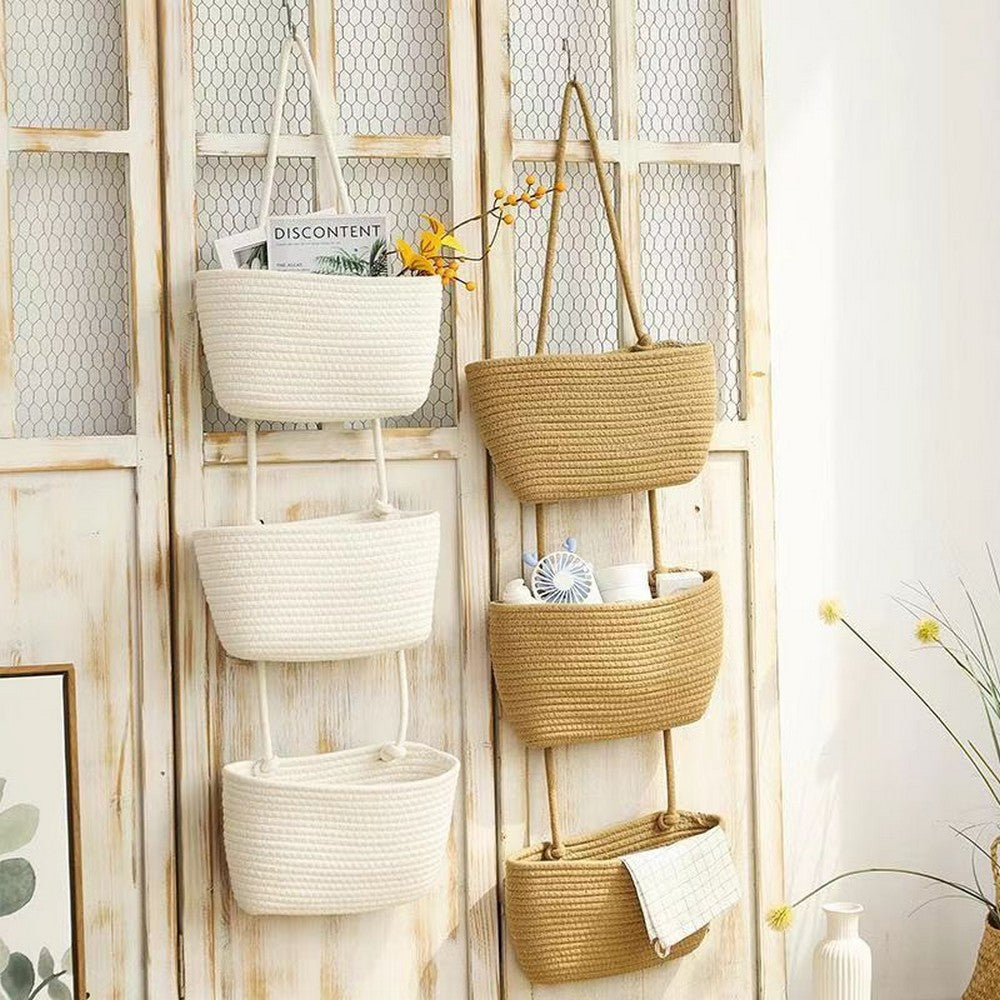 Over the Door Hanging Organizer Bag Detachable 3-Tier Hanging Wall Basket