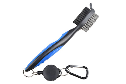 Dual Sided Golf Club Groove Cleaner Brush Tool with Retractable Carabiner -Blue